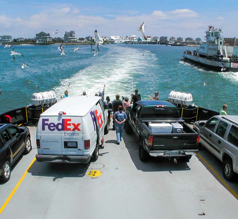ocracoke ferry carrying cars just leaving the port